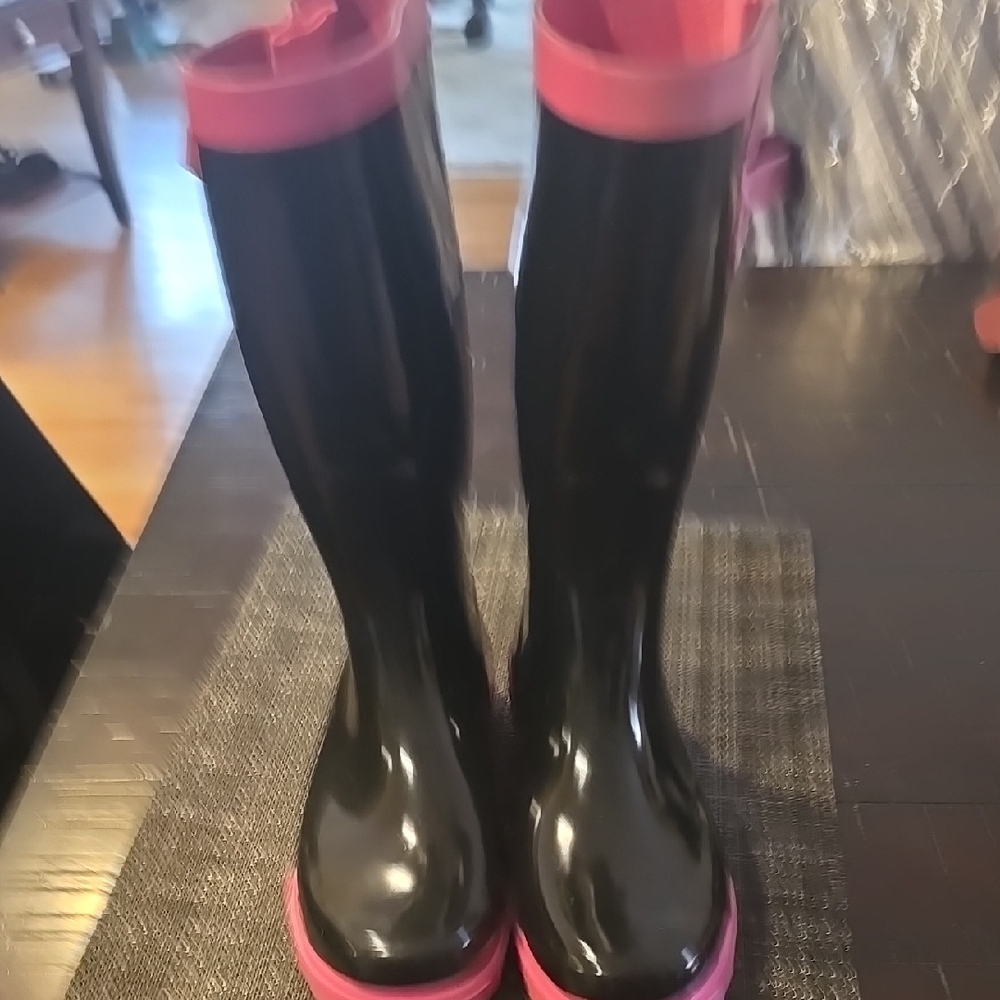Black and Pink Rain Boots